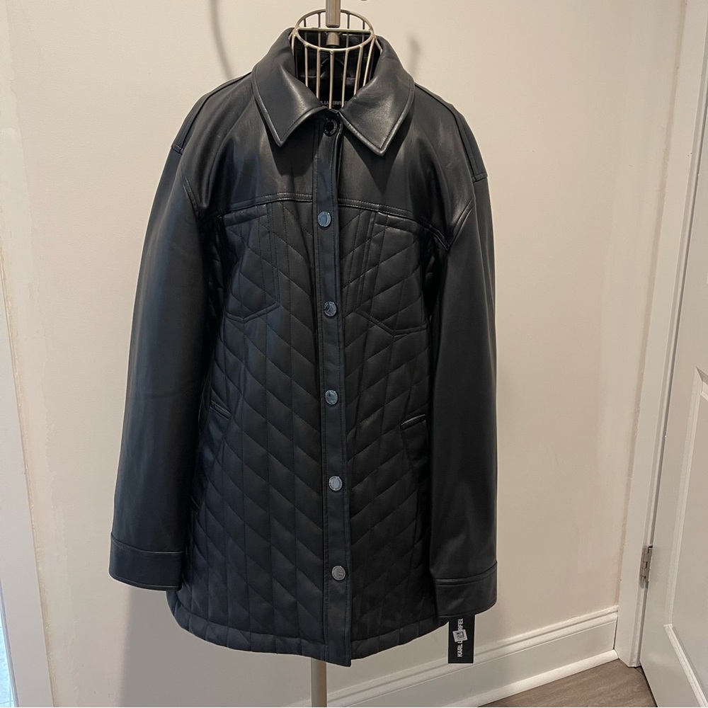 Karl Lagerfeld Black Quilted Faux Leather Jacket - NWT